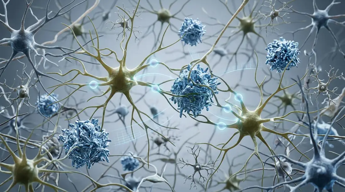 Astrocytes interacting with amyloid plaques.