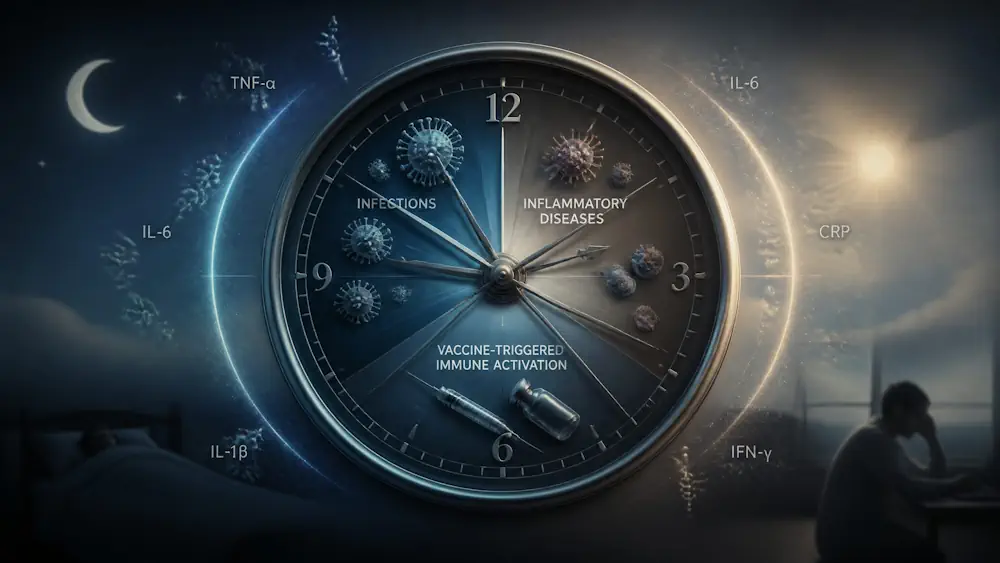 An intricately designed clock featuring hands pointing to various times, adorned with images of viruses, bacteria, and a syringe.