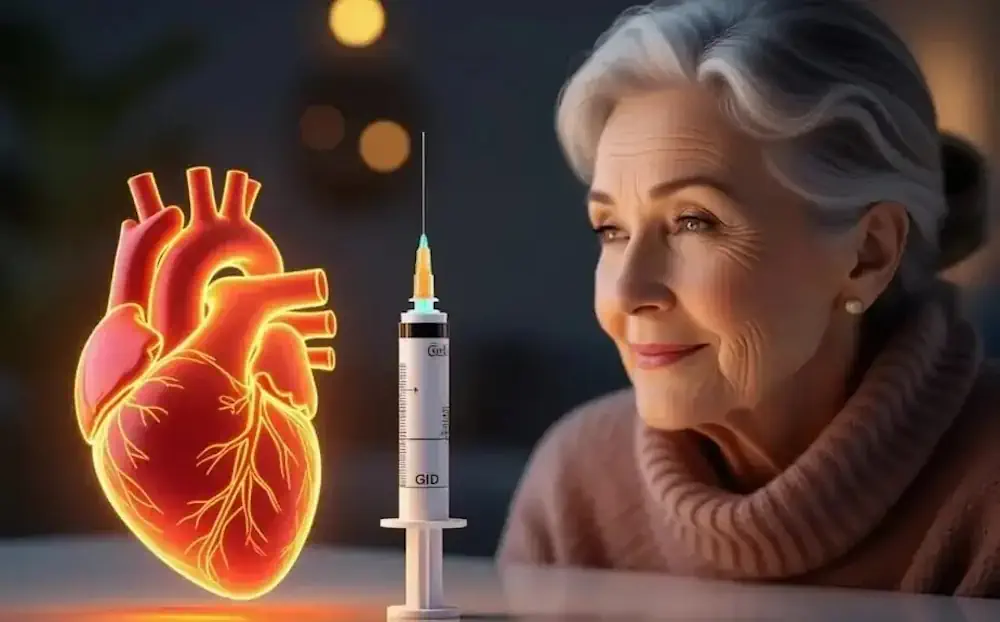 GLP-1 injection pen next to a vascular heart profile