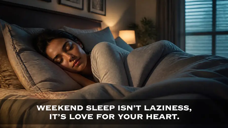 A person sleeping peacefully, emphasizing the importance of weekend sleep for heart health.