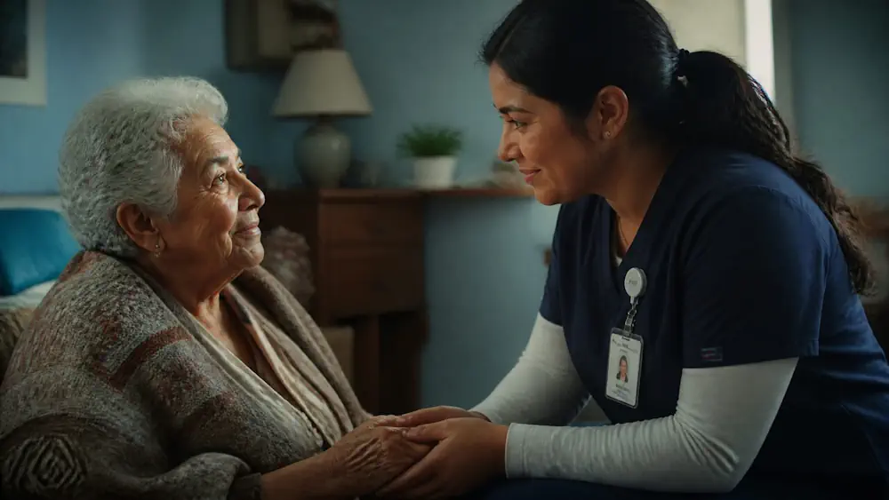 Immigrant caregiver offering dedicated support to a patient