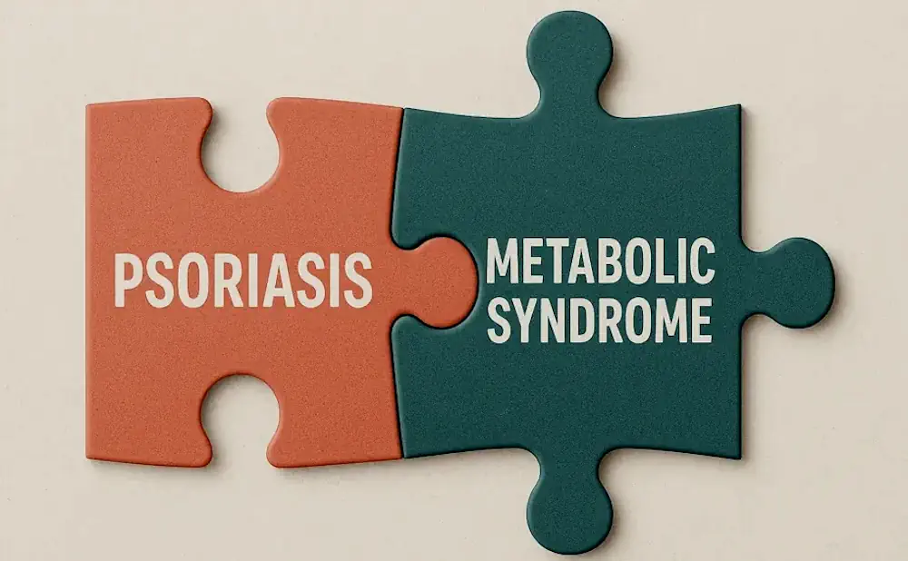 Interlocking puzzle pieces depicting psoriasis and metabolic syndrome