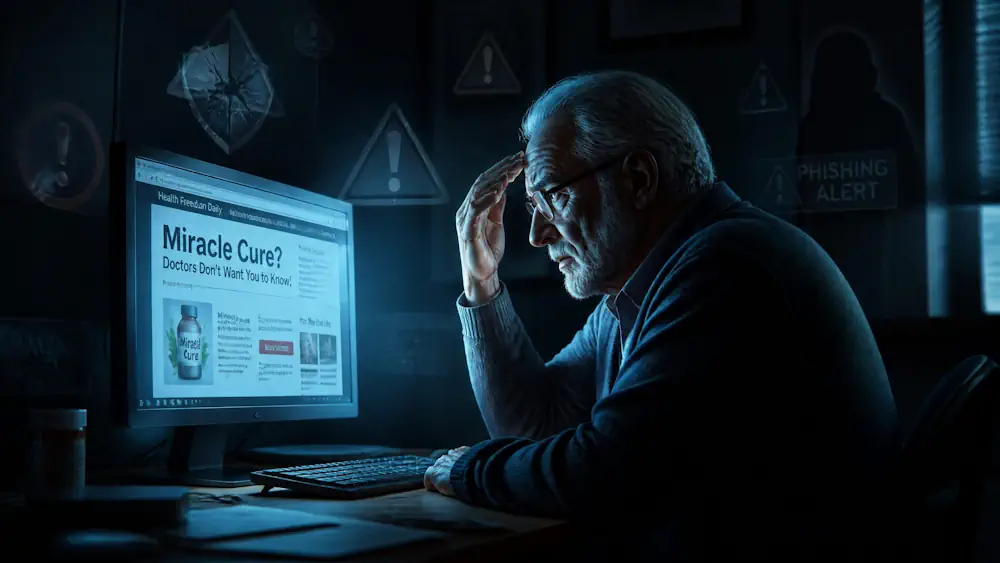 Senior man looking up medical symptoms online
