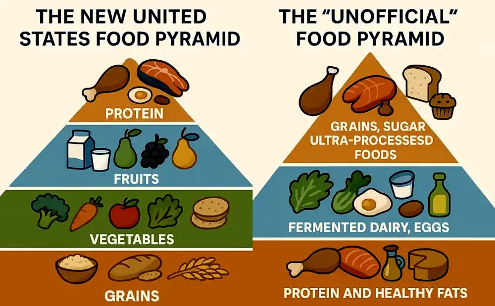 Visual comparison of the new United States food pyramid