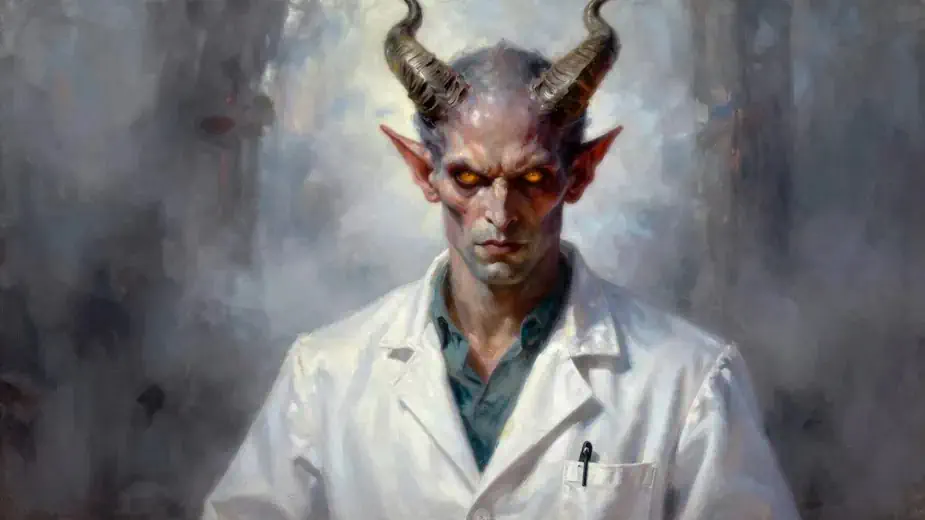 A striking painting representing the terrifying perspective of Iatrophobia.