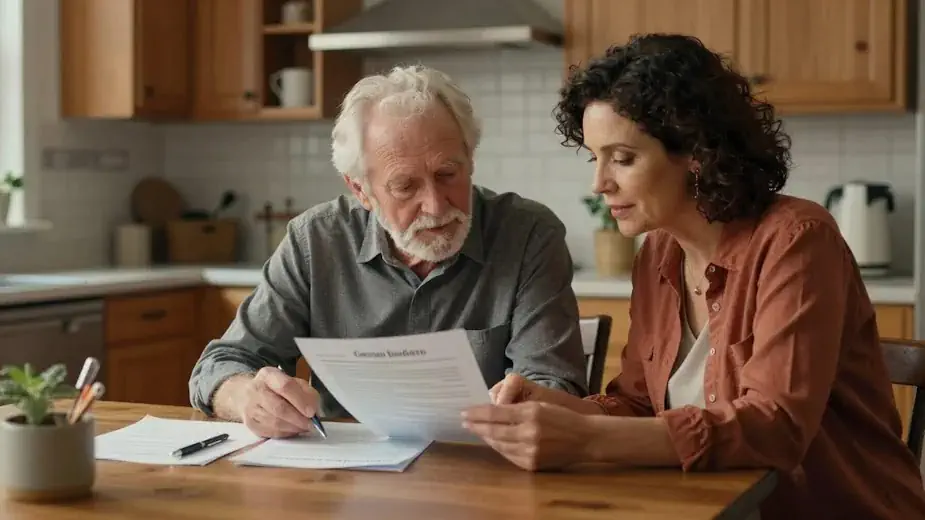 Older adult reviewing Medicare coverage options with a caregiver.