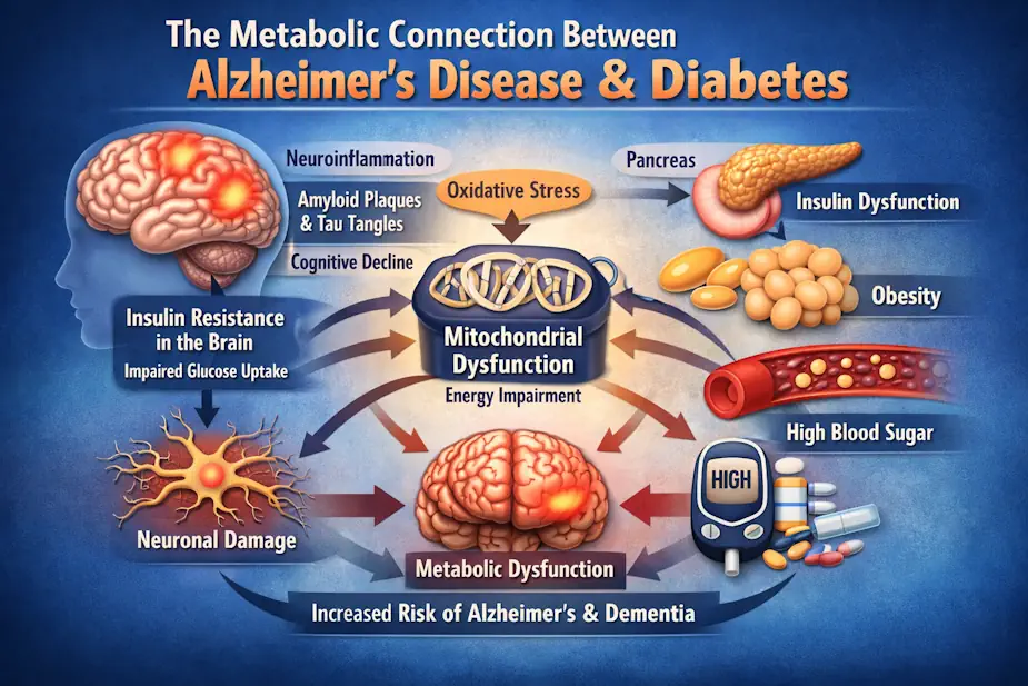Conceptual illustration of the metabolic connection between Alzheimer's disease and diabetes.