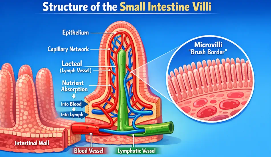 Image of the structure of the small intestine villi